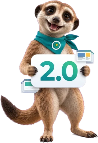 Ozee, the OAZEE mascot, holding a 2.0 sign
