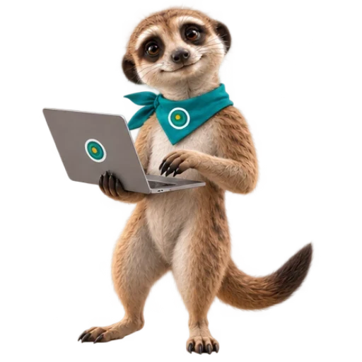 Ozee, the OAZEE mascot, with a laptop