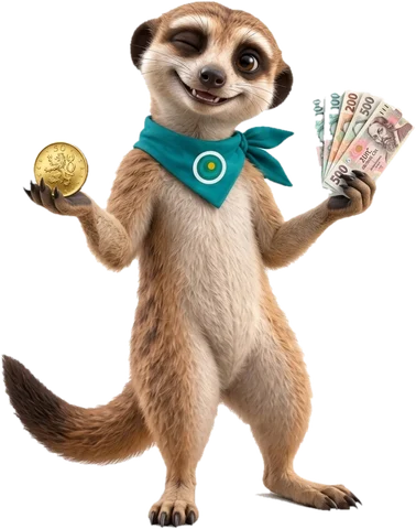 Ozee, the OAZEE mascot, holding coins